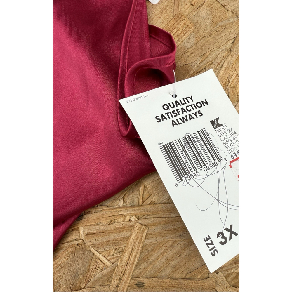 New VTG Jaclyn Smith Intimates Plus Satin Nightgown 3X Burgundy Lace Trim Slip - Picture 5 of 9